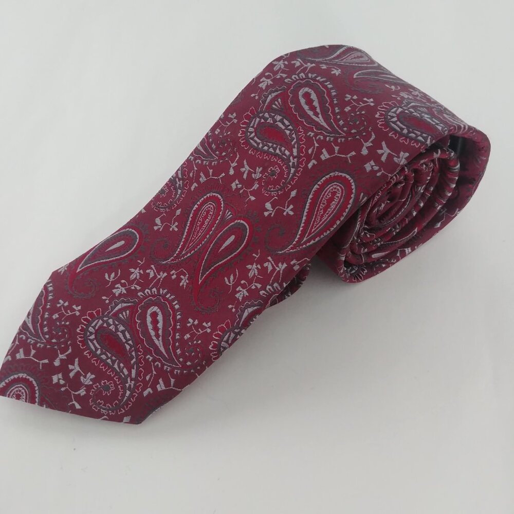 100% silk Valdemar Black Label dark red burgundy paisley pattern tie - Picture 2 of 8
